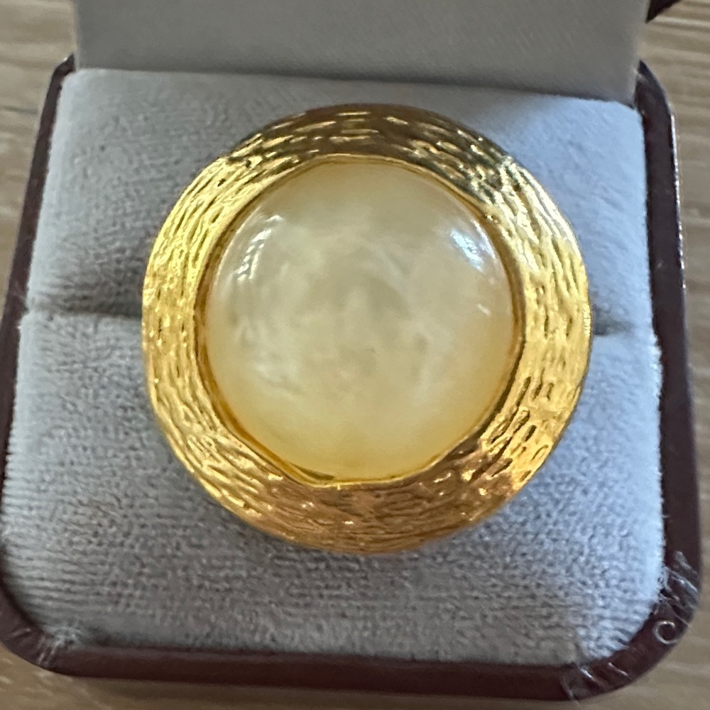 Vintage Acrylic Stone Button Ring Upcycled